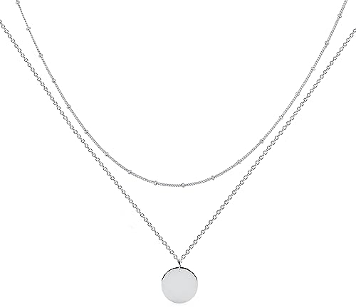 Jenosy Mehrreihige Silber Plättchen Kette - Damen Hypoallergene Zarte Halskette mit Anhänger - Modeschmuck für Frauen & Mädchen