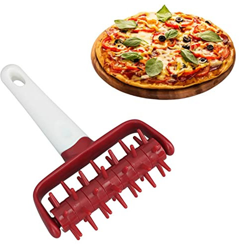 Pizza Roller Spikes, Pizza Dough Docker Roller, Plastic Pastry Docker Roller with Spike for Homemade Baking Cake Crackers Pie Hole Maker, Prevent Dough from Blistering(red)