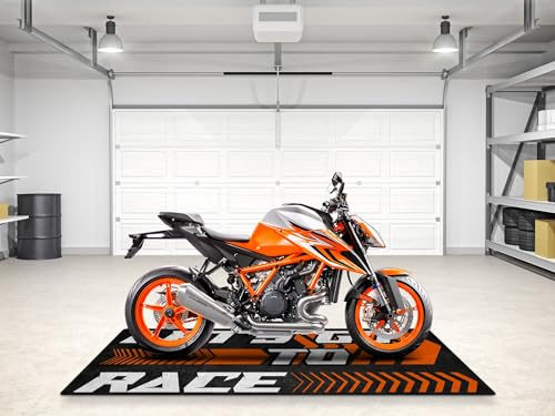 wibeart Tappetino per Moto MPM per KTM Let's Go To Race, Lavabile, Antiscivolo, Resistente all'olio e all'Acqua, per Garage, Showroom e Officina | Dimensioni 1: 86.6 x 39.4/220 x 100 cm
