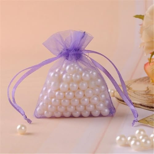 150 Stück 5x7cm Organzasäckchen Geschenkbeutel Organza Schmuck Säckli mit Kordelzug Beutel Klein Organzabeutel Tütchen Geschenksäckchen für Hochzeiten Weihnachten Festival Party (Lavendel lila)