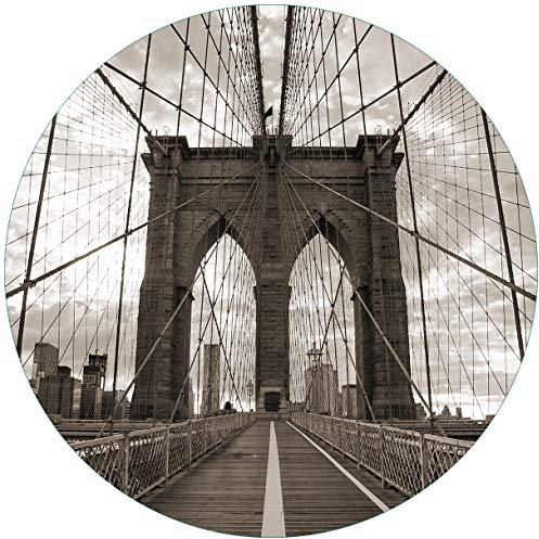 Wallario Glasbild rund Brooklyn Bridge in New York - Rund, 50 cm Durchmesser Wandbild Glas in Premium-Qualität: Brillante Farben, freischwebende Optik