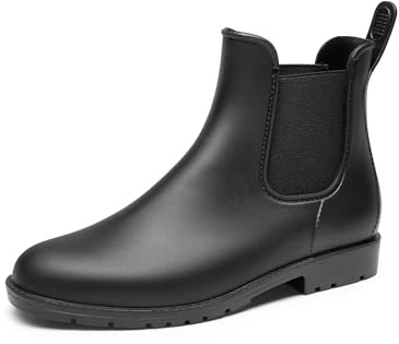 DREAM PAIRS Botines PVC de Agua Mujer Zapatos de Lluvia Impermeable Antideslizante Ligero con Etiqueta para Quedarse y Quitarse Facil,Size 36.5,Negro,SDRB2413W