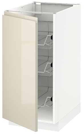 METOD Unterschrank mit Drahtkörben, 40x60 cm, Weiß/Voxtorp Hochglanz Hellbeige