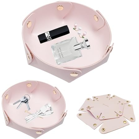 KASESSS 2 Pezzi Svuotatasche in Pelle, Design Moderno, Vassoio Portaoggetti Staccabile, Orbicolare per Ingresso, Piano d'Appoggio, Camera da Letto, Bagno