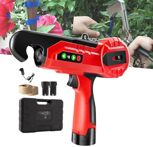 forplubossmmp Máquina Atadora De Plantas Eléctrica De 4 Engranajes, Máquina Atadora De Vides Eléctrica De Mano con Batería, Herramienta para Atar Ramas De Jardín con Guantes para Atar Vides, Liviana
