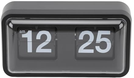 Automatic Flip Clock, 9.8in Classic Retro Vintage Clock with Clear Cover Dustproof, AM PM Large Number Desk Table File Down Page Clock for Office Home Decoration (Black)