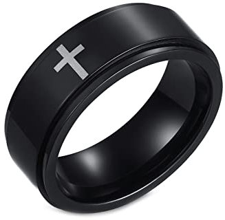 Calefee Fidget Ring Spinner, Anxiety Ring Edelstahl Schwarzer Drehring Kreuzmuster 8mm gr. 65 (20.7) Hochzeit Ringe Damen