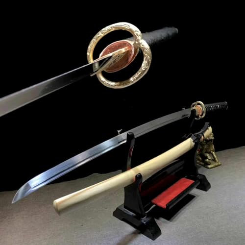 103cm handgefertigtes Katana-Schwert,hochwertige Klinge aus Kohlenstoffstahl mit brennendem Muster,Scheide aus massivem Holz mit Lack,echtes Samurai Swords zum Spielen,Kampfsport,Fitness,Training
