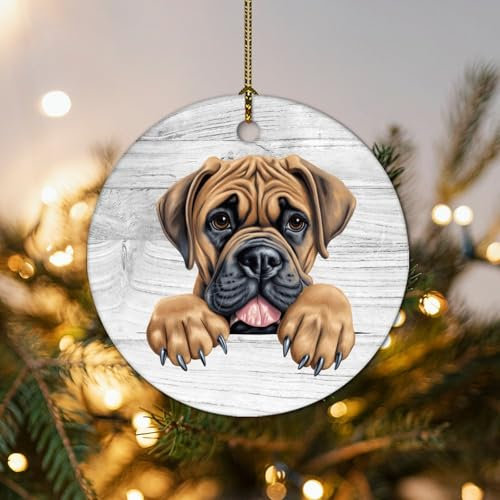 Boerboel Weihnachtsbaum Hängende Ornament Lustiger Spähender Hund Welpe Weihnachtsschmuck für Baum Keramik Ornamente Geschenk Weihnachtsstrumpf Füllung Geschenk