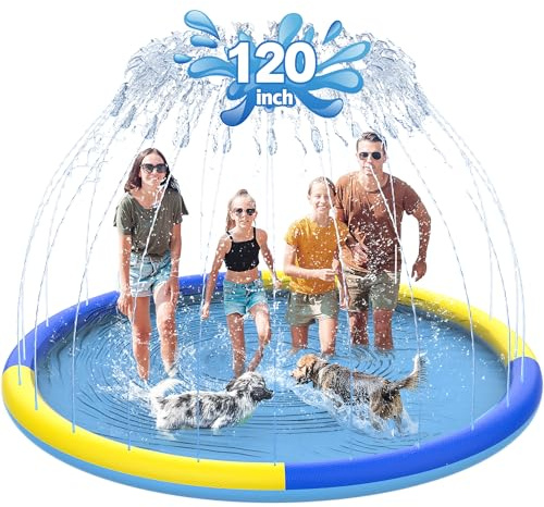 CACSPS 300 cm rutschfestes Spritzpad für Kinder und Hunde, verdickter Sprinkler-Pool, Sommer, Outdoor-Wasserspielzeug, extra großes Hinterhof-Planschbecken für Kinder, Jungen und Mädchen