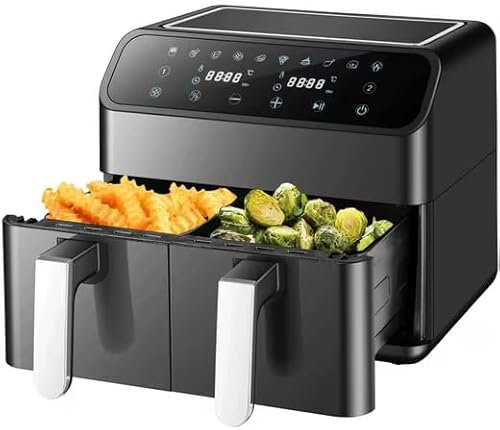 Sinaopus Freidora de aire caliente saludable Airfryer con doble cámara Air fryer XL 2000,00 W 9L Air fryers de capacidad, con pantalla táctil LED y ventana transparente