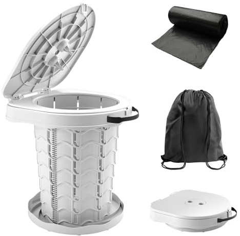 Campingtoilette Faltbar Camping Toiletten(WC) mit Deckel - imodomio Mobile Toilette mit 10 Müllsäcke, ideal für Outdoor-Camping, Indoors, Auto, Baugelände. Tragkraft bis 180kg (Grau)