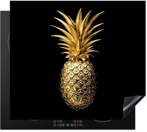 KitchenYeah© Protector Vitroceramica 60x52 cm Tapa para induccion Placa Encimera Cubre de Protectora Cocina Piña - Negro - Oro - Luxe