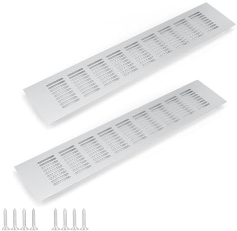 2 Piezas Rejilla Ventilacion Rectangular, Rejillas de Ventilación de Aluminio 500x80 mm, Rejilla Ventilacion Mueble Cocina, para Ventilación de Armarios y Dormitorios (Plata（500mm x 80mm）)