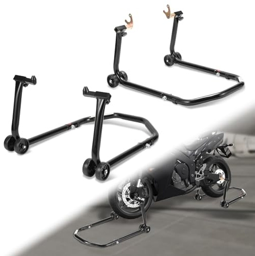 Ollewiellan Motorradständer Hinten & Vorn Motorrad Montageständer Transportständer Schwarz Belastbar bis 300 kg pro Ständer, Breitenverstellbar