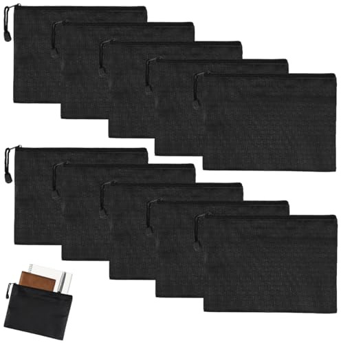10 Stück Geldtaschen Banktasche, 24 X 18 cm Geldtasche, Wasserdichte Bankmappe, Geldmappe A5 mit Reißverschluss, Geldscheintasche Groß, Dokumententasche Schwarz für Haushalt Business Schule Reisen