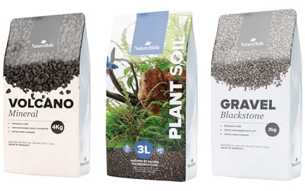 Aquarium Kies & Bodengrund Komplettset | Volcano Mineral, Plant Soil & Gravel Blackstone | Dreischichtig für stabile Wasserwerte, gesunde Pflanzen & schönes Layout | Für Aquarien 10-100+ Liter