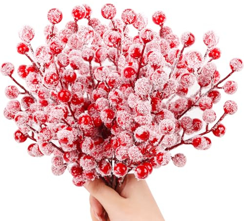 LOMIMOS 24 pz decorazione artificiale di bacche rosse di Natale, rami di agrifoglio artificiale di Natale, decorazione artigianale invernale per la casa, festa di matrimonio, ghirlanda e albero