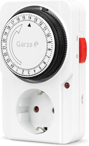 Garza - Presa analogica con timer giornaliero per interni, programmatore 24 ore con intervalli di 15 minuti, risparmio energetico, protezione bambini, design compatto, garanzia di 2 anni
