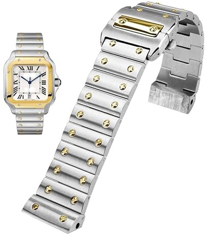 KXQYIKYI Solid Edelstahl -Uhrenband für Cartier Santos 100 Serie Herren -Armband Armband 23mm Schmetterling Schnallen Sie Accessoires