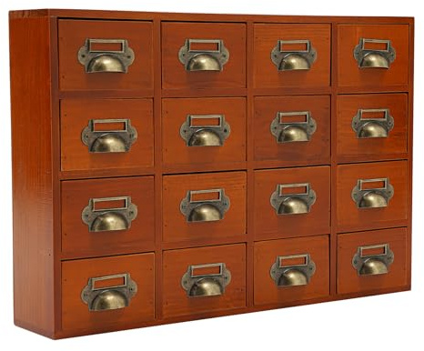 Desktop Schubladenschrank Holz, Klein Vintage Kommode mit 16 Schubladen, 16-Schubladen-Schrank, Schreibtisch-Schubladen-Organisator für Haushalte, Büros, 50x10x35 cm (Braun)