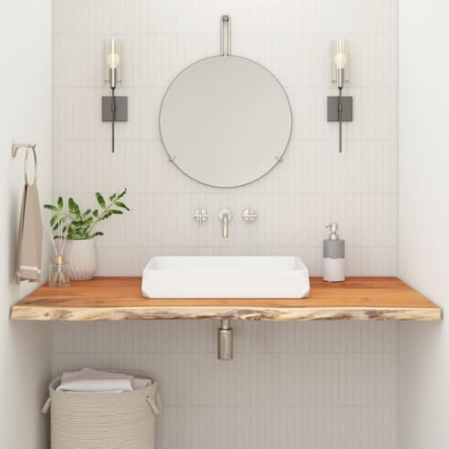 QJBSAVVA Piano per lavabo, 140 x 60 x 2,5 cm, in legno massiccio di acacia, con bordo naturale, rustico, piano di lavoro per cucina, bagno, balcone, cucina