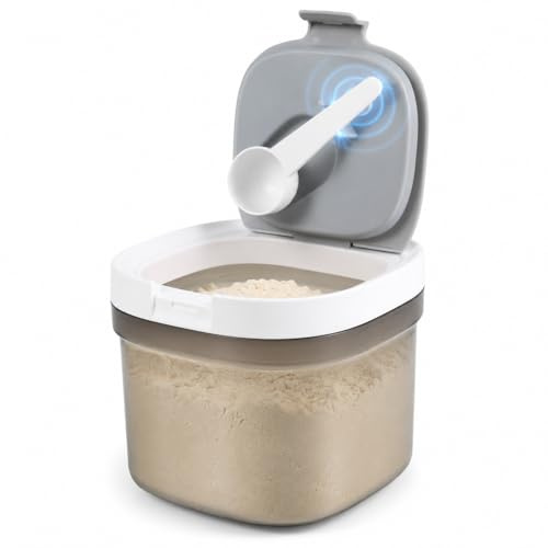 Powder Dispenser with Magentic Spoon, Airthight Food Coffee Storage Container with Lid and Scraper for Formula, Protein, Creatine, Sugar, Beans, Tea, Cereal (800ml)
