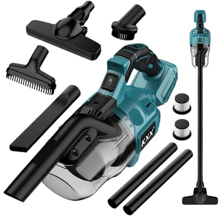 Sladdlös handdammsugare med 6 förlängningsrör och 2 filter, kompatibel med Makita 18V batteriplattform (batteri ingår ej)