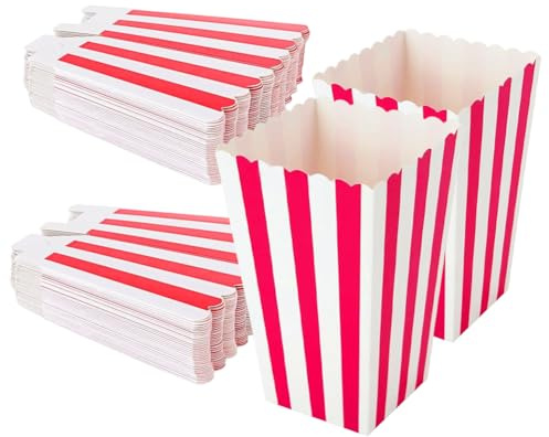 36 Scatole per Popcorn in Cartone Rigato, 11 cm - Coni Piccoli per Popcorn per Serata Film, Compleanno, Matrimonio, Festa - Contenitore per Caramelle, Snack, Cioccolato & Patatine
