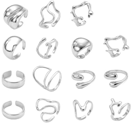 MOTIBACK 15 Stück Ringe Frauen Ring Ring Set Verstellbar Stapelbare Offene Daumen Rings Trendy Stapel Ringe Minimalistischer Fingerringe für Mädchen und Frauen