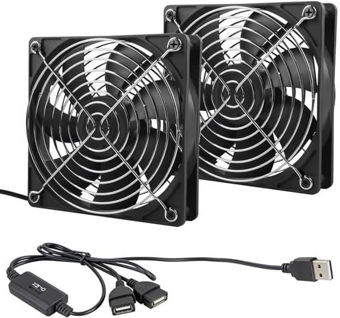 2 Stück 120mm Gehäuselüfter USB-PC-Lüfter, Multi-Speed-Steuerung und Metallgrill, Kühlung Lüfter mit Verstellbarem USB-Verlängerungskabel für Laptop