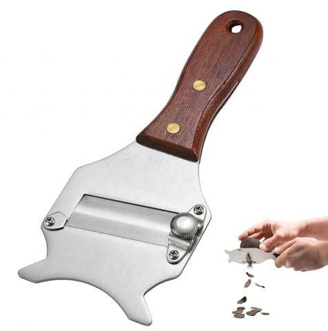 Cortador de Trufa sin Tambaleo, Rebanador Ajustable de Hoja Recta para Laminas Finas de Queso y Chocolate, Rallador de Acero Inoxidable con Mango de Madera de Alta Precision