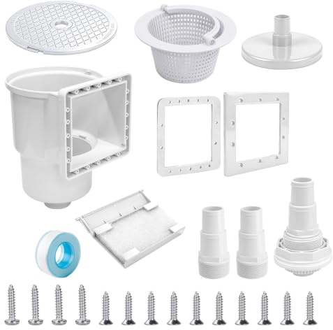 YushengTai Skimmer - Set completo di skimmer da incasso per piscina con cestello filtro, sportello skimmer, attacco ugello, accessori per piscina a parete in acciaio, sistema di pulizia