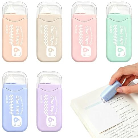6 Pack Double Sided Tape Roller, Acid-Free Permanent Adhesive Tape Scrapbooking, Journaling, Card Making, and School DIY Projects，6M
