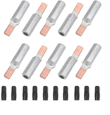 Copper Aluminum Terminals Dtlc-16, 16mm2 Wire Cable Lugs With Black Protective Cases, 10pcs Crimp Connectors For Circuit Breakers, Silver And Gold Finish