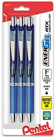 Pentel EnerGel RTX Retractable Liquid Gel Pen, (0.5mm), Fine Line, Needle Tip, Blue Ink, Pack of 3 (BLN75BP3C)