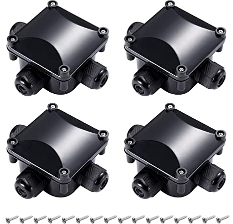 GWHOLE 4 Pcs IP66 Junction Box Waterproof 3 Way Connector Gland Electrical Junction Box - Black
