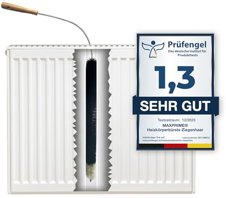 maxprime® Heizkörperbürste 120 cm nachhaltig UVP 19,95€ | Heizkörper Reinigungsbürste | ohne Plastikborsten | 100% Ziegenhaar | Heizungsbürste lang | 100 Tage Geld zurück Garantie!