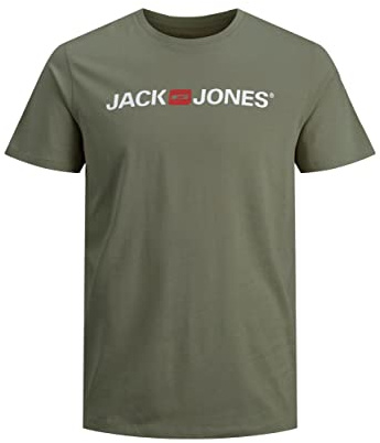 JACK & JONES T-shirt SS för män med Jack and Jones-logo och rund hals, Grön (Dusty Olive), XL