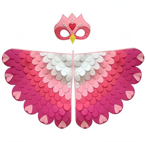 Proumhang 2 piezas de disfraz de alas de pájaro para niños de 3 a 8 años,disfraz de búho de pájaro y pavo real,máscara de ojo de fieltro para niños y niñas y conjunto de alas,Halloween