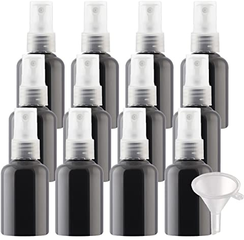 ZEOABSY 12 Pezzi 50ml Flaconi Spray in Plastica Nero 38MM x 99MM, Vuoti Bottiglie Spray Fine Nebbia Bottiglia da Viaggio, Flacone Spray Atomizzatore Vuoto con Pompa Trasparente, Profumo Sprayper