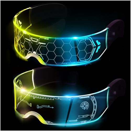 CLZFXS 2 Pcs Retro Multi-colored Led Glasses, 7 Colors & 4 Modes, Cyberpunk Visor for Adults, Halloween Cosplay, Party, Bar