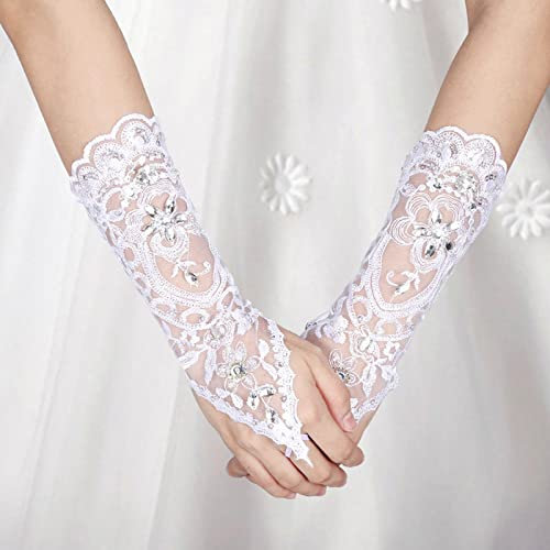 style vintage ivoire blanc dentelle mariée mariée strass sexy gants sans doigts accessoire de mariage,Gants en dentelle de mariage, dentelle sans doigts strass gants de mariée pour(Blanc), Gants