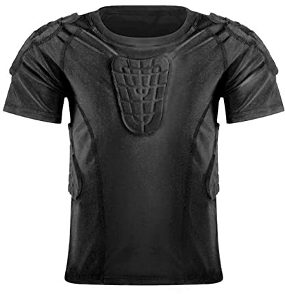 Hotfiary Maillots de Protection Rembourrés pour Enfants et Jeunes pour Le Football, Le Paintball Et Le Baseball, Maillots de Compression Matelassés à Manches Courtes/Longues Protection du Cœur
