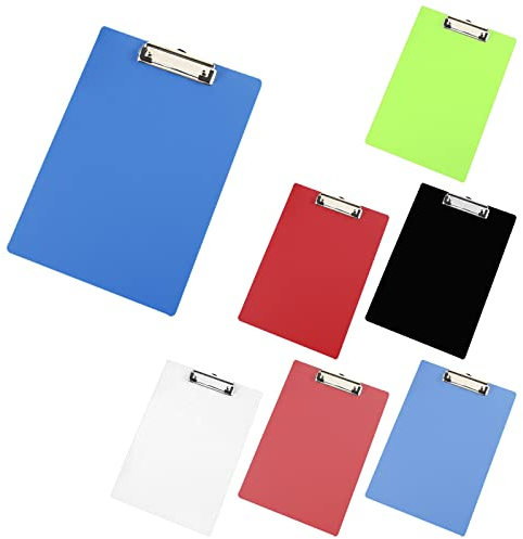 PMELCXD 7 Pièces Porte-Bloc A5 avec Pince, Transparent Plastique Clip Planches pour Papier d'écriture Memo des dossiers, Planchettes à Pince Idéal pour Le Travail Quotidien, 7 Couleurs