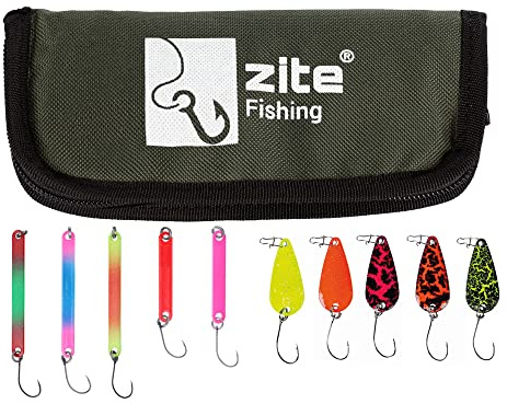 Zite Fishing Forellen-Blinker Set 10 STK | Stick Spoons Forellenköder Ultra | Light Angelköder | Spoon-Mäppchen Ködermappe Forellenangeln