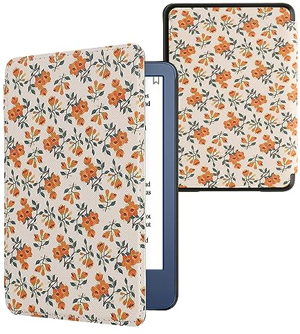 Kwmobile e-läsarfodral kompatibelt med Amazon Kindle (2022 Magnetlås - Läsarfodral - Gula blommor i gul/Grön/Beige