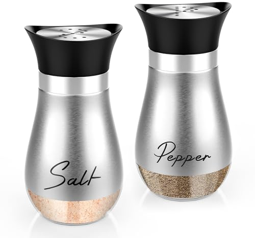 Dorblely Salz und Pfefferstreuer Set, 120ml Glasboden Salzstreuer Klein, Pfefferstreuer, Gewürzstreuer mit Edelstahl Deckel, für Küche, BBQ, Wohnmobil Nachzufüllen und zu Verwenden - Silber
