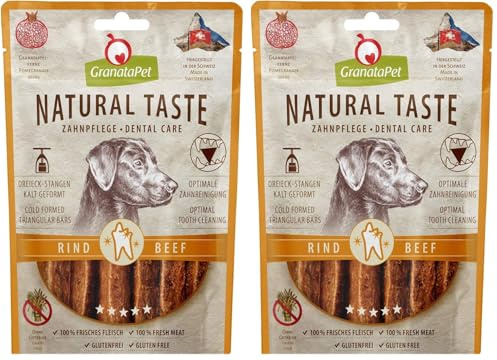 GranataPet Natural Taste Edler Snack Rind Zahnpflege, 70 g, Hundeleckerli ohne Getreide & ohne Zuckerzusätze, Belohnung für zwischendurch, schmackhafter Hundesnack (Packung mit 2)