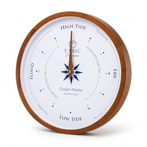Tabic Planeteco Ocean Master Tide Clock - Stylish Home Decor Accessory with High-Low Tide Display - Elegant Wall Clock Design - Ideal for Planning Beach and Ocean Activities - Dark Stain